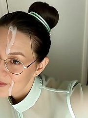 An elderly Chinese woman has sex with two men at once.