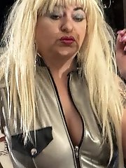 Black lipstick makes a mess during the blowjob session in this hot video